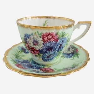 Vintage Clarence Bone China Floral Teacup Saucer Set England Gold Trim Farmhouse
